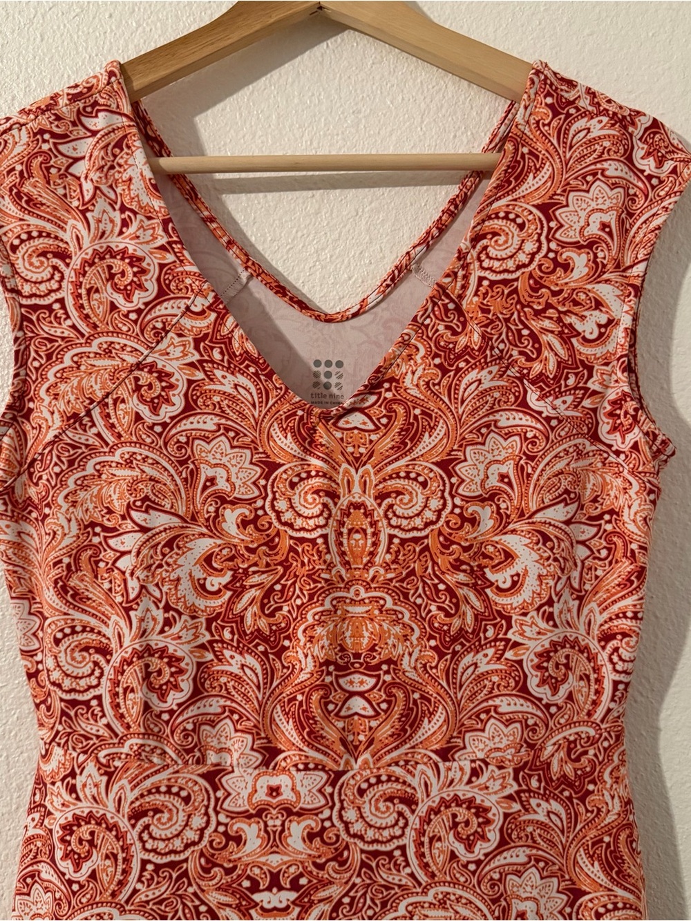 Title Nine Womens Double Dare Diamalete Athletic Mini Dress Sz S Orange Paisley - Picture 3 of 9